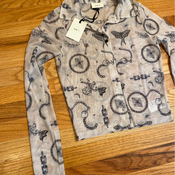 Milk It by Dolls Kill Button Up NWT - Sheer Tatto Print- EU 8 US 4 - Picture 2 of 14